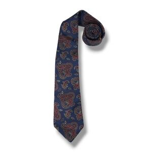Johnny Carson Italian Silk Necktie Paisley Blue Red Classic Vintage Made USA OS